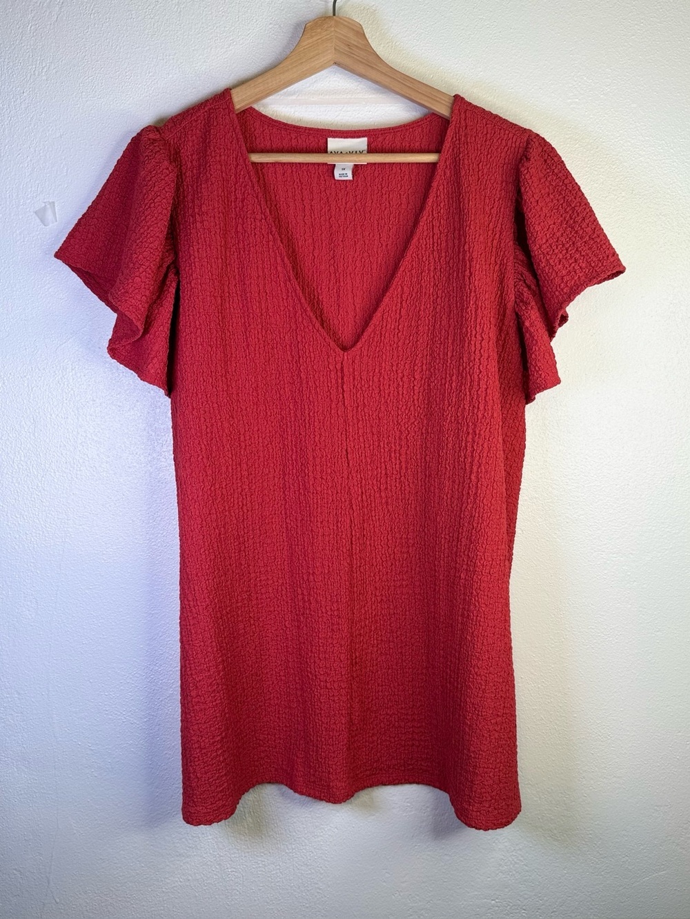 Ava & Viv Flutter Sleeve Red Crepe Textured V Neck Blouse Top Women’s Size 1X